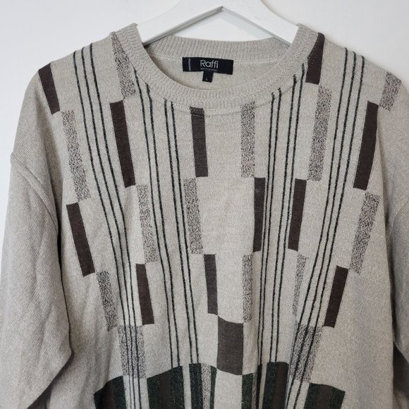 Raffi Size L Men's Wool Blend Pull-Over Sweater Tan Crew Neck - Picture 9 of 9